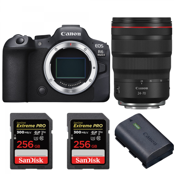 Canon EOS R6 Mark II + RF 24-70 mm f/2,8 L IS USM + 2 SanDisk 256GB Extreme PRO UHS-II SDXC 300 MB/s + 1 Canon LP-E6NH-1