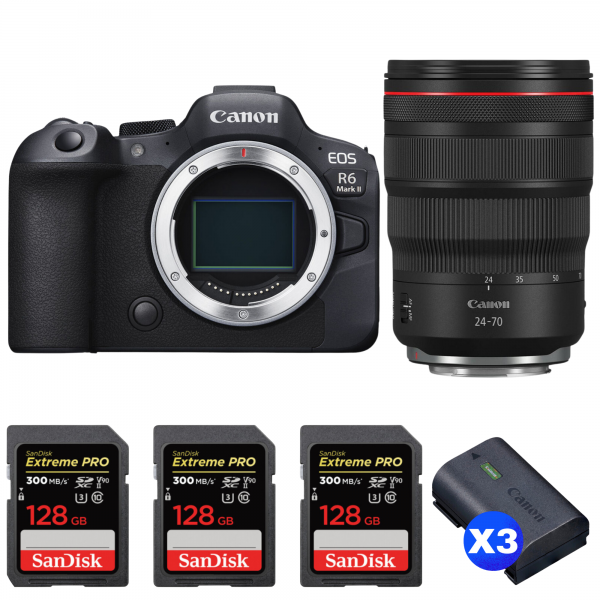 Canon EOS R6 Mark II + RF 24-70mm f/2.8 L IS USM + 3 SanDisk 128GB Extreme PRO UHS-II SDXC 300 MB/s + 3 Canon LP-E6NH-1