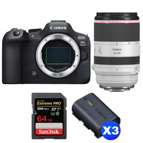 Canon EOS R6 Mark II + RF 70-200mm f/2.8 L IS USM + 1 SanDisk 64GB Extreme PRO UHS-II SDXC 300 MB/s + 3 Canon LP-E6NH-1