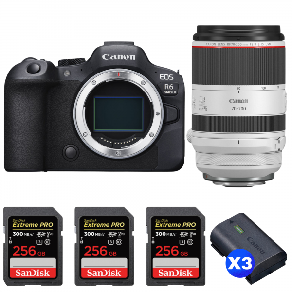 Canon EOS R6 Mark II + RF 70-200mm f/2.8 L IS USM + 3 SanDisk 256GB Extreme PRO UHS-II SDXC 300 MB/s + 3 Canon LP-E6NH-1