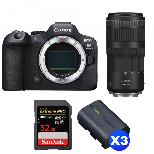 Canon EOS R6 Mark II + RF 100-400mm f/5.6-8 IS USM + 1 SanDisk 32GB Extreme PRO UHS-II SDXC 300 MB/s + 3 Canon LP-E6NH-1