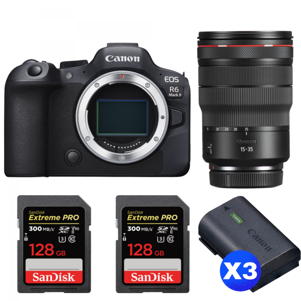 Canon EOS R6 Mark II + RF 15-35mm f/2.8 L IS USM + 2 SanDisk 128GB Extreme PRO UHS-II SDXC 300 MB/s + 3 Canon LP-E6NH-1