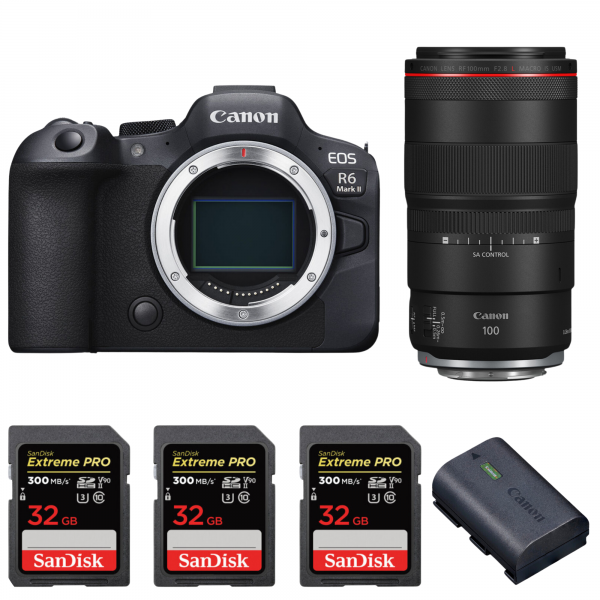 Canon EOS R6 Mark II + RF 100mm f/2.8 L Macro IS USM + 3 SanDisk 32GB Extreme PRO UHS-II SDXC 300 MB/s + 1 Canon LP-E6NH-1