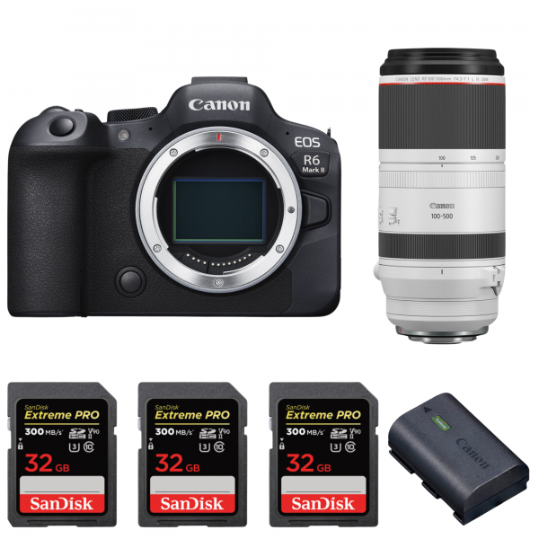 Canon EOS R6 Mark II + RF 100-500mm f/4.5-7.1 L IS USM + 3 SanDisk 32GB Extreme PRO UHS-II SDXC 300 MB/s + 1 Canon LP-E6NH-1