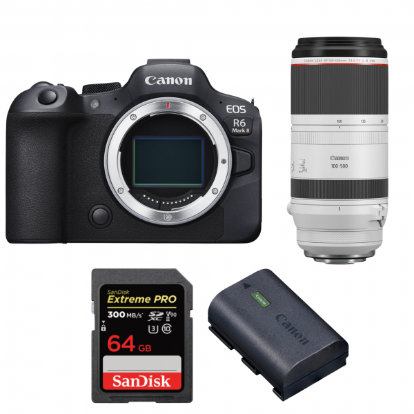 Canon EOS R6 Mark II + RF 100-500mm f/4.5-7.1 L IS USM + 1 SanDisk 64GB Extreme PRO UHS-II SDXC 300 MB/s + 1 Canon LP-E6NH-1