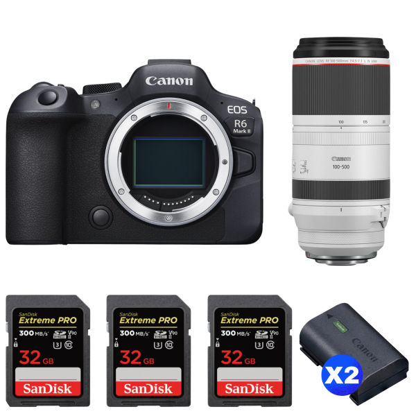 Canon EOS R6 Mark II + RF 100-500mm f/4.5-7.1 L IS USM + 3 SanDisk 32GB Extreme PRO UHS-II SDXC 300 MB/s + 2 Canon LP-E6NH-1