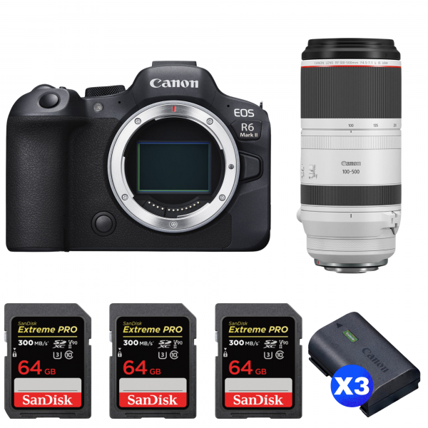 Canon EOS R6 Mark II + RF 100-500mm f/4.5-7.1 L IS USM + 3 SanDisk 64GB Extreme PRO UHS-II SDXC 300 MB/s + 3 Canon LP-E6NH-1