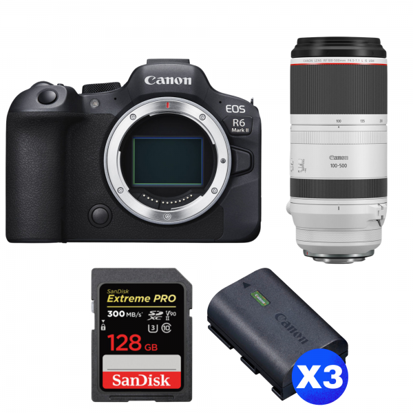 Canon EOS R6 Mark II + RF 100-500mm f/4.5-7.1 L IS USM + 1 SanDisk 128GB Extreme PRO UHS-II SDXC 300 MB/s + 3 Canon LP-E6NH-1