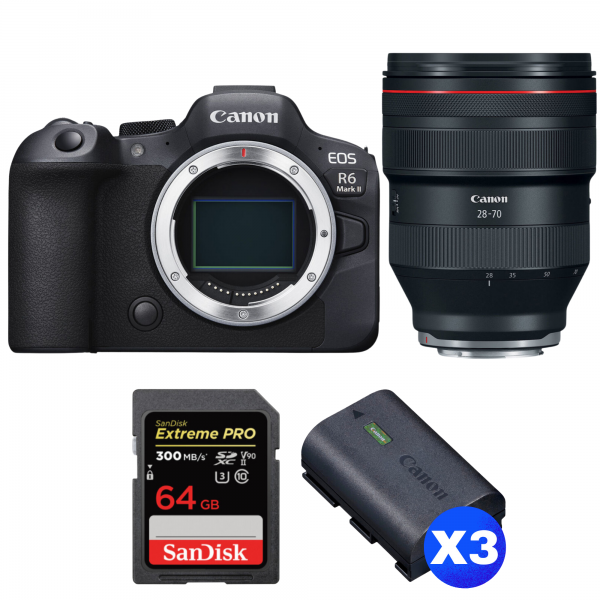 Canon EOS R6 Mark II + RF 28-70mm f/2 L USM + 1 SanDisk 64GB Extreme PRO UHS-II SDXC 300 MB/s + 3 Canon LP-E6NH-1