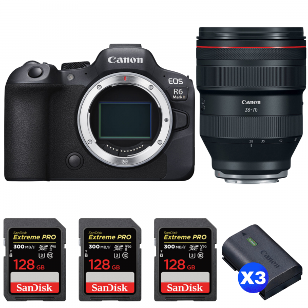 Canon EOS R6 Mark II + RF 28-70mm f/2 L USM + 3 SanDisk 128GB Extreme PRO UHS-II SDXC 300 MB/s + 3 Canon LP-E6NH-1