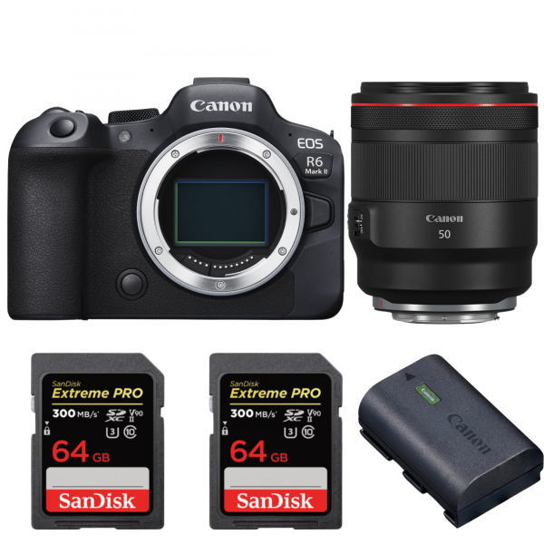 Canon EOS R6 Mark II + RF 50mm f/1.2 L USM + 2 SanDisk 64GB Extreme PRO UHS-II SDXC 300 MB/s + 1 Canon LP-E6NH-1