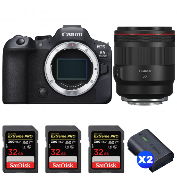 Canon EOS R6 Mark II + RF 50mm f/1.2 L USM + 3 SanDisk 32GB Extreme PRO UHS-II SDXC 300 MB/s + 2 Canon LP-E6NH-1
