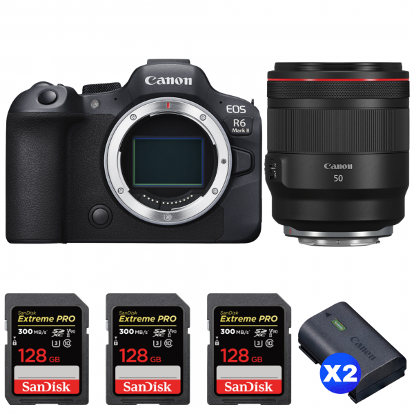 Canon EOS R6 Mark II + RF 50mm f/1.2 L USM + 3 SanDisk 128GB Extreme PRO UHS-II SDXC 300 MB/s + 2 Canon LP-E6NH-1