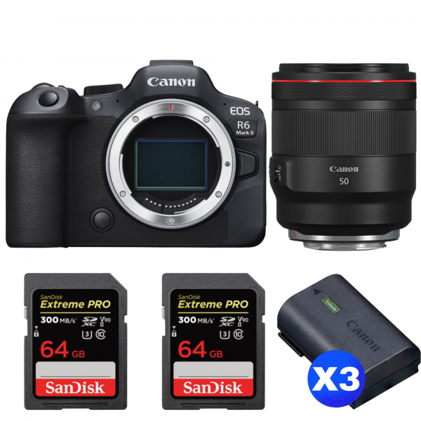 Canon EOS R6 Mark II + RF 50mm f/1.2 L USM + 2 SanDisk 64GB Extreme PRO UHS-II SDXC 300 MB/s + 3 Canon LP-E6NH-1