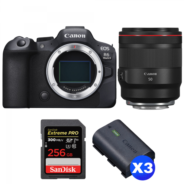 Canon EOS R6 Mark II + RF 50mm f/1.2 L USM + 1 SanDisk 256GB Extreme PRO UHS-II SDXC 300 MB/s + 3 Canon LP-E6NH-1