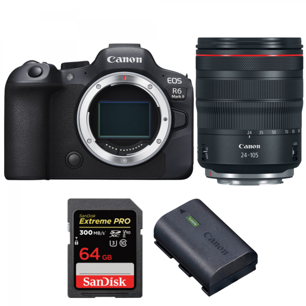 Canon EOS R6 Mark II + RF 24-105mm f/4 L IS USM + 1 SanDisk 64GB Extreme PRO UHS-II SDXC 300 MB/s + 1 Canon LP-E6NH-1