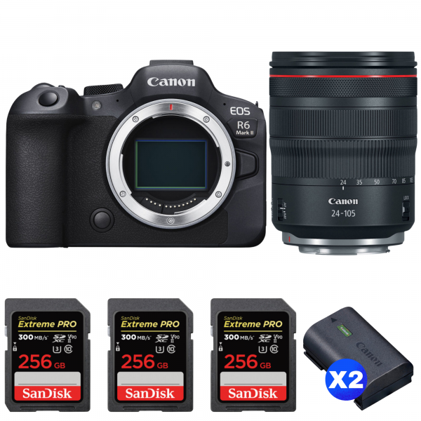 Canon EOS R6 Mark II + RF 24-105mm f/4 L IS USM + 3 SanDisk 256GB Extreme PRO UHS-II SDXC 300 MB/s + 2 Canon LP-E6NH-1