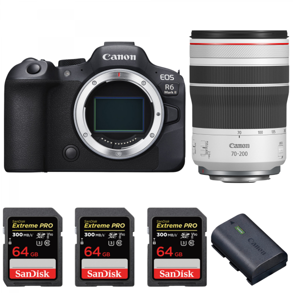 Canon EOS R6 Mark II + RF 70-200mm f/4 L IS USM + 3 SanDisk 64GB Extreme PRO UHS-II SDXC 300 MB/s + 1 Canon LP-E6NH-1