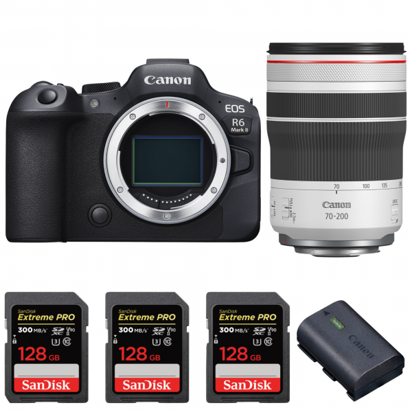 Canon EOS R6 Mark II + RF 70-200mm f/4 L IS USM + 3 SanDisk 128GB Extreme PRO UHS-II SDXC 300 MB/s + 1 Canon LP-E6NH-1