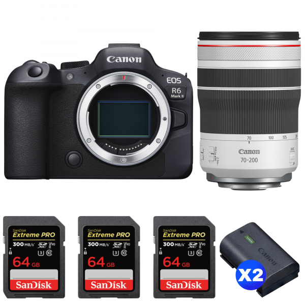 Canon EOS R6 Mark II + RF 70-200mm f/4 L IS USM + 3 SanDisk 64GB Extreme PRO UHS-II SDXC 300 MB/s + 2 Canon LP-E6NH-1