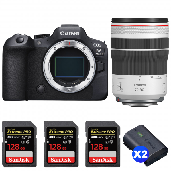 Canon EOS R6 Mark II + RF 70-200mm f/4 L IS USM + 3 SanDisk 128GB Extreme PRO UHS-II SDXC 300 MB/s + 2 Canon LP-E6NH-1