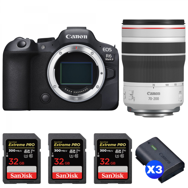 Canon EOS R6 Mark II + RF 70-200mm f/4 L IS USM + 3 SanDisk 32GB Extreme PRO UHS-II SDXC 300 MB/s + 3 Canon LP-E6NH-1
