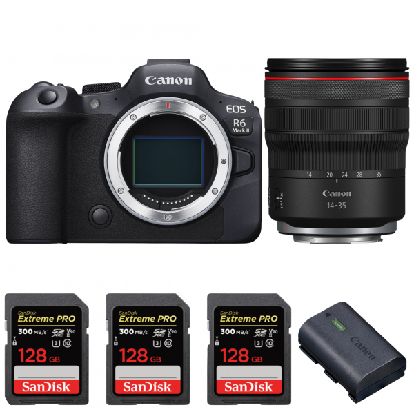 Canon EOS R6 Mark II + RF 14-35mm f/4 L IS USM + 3 SanDisk 128GB Extreme PRO UHS-II SDXC 300 MB/s + 1 Canon LP-E6NH-1