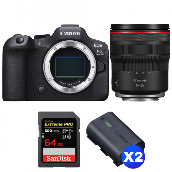 Canon EOS R6 Mark II + RF 14-35mm f/4 L IS USM + 1 SanDisk 64GB Extreme PRO UHS-II SDXC 300 MB/s + 2 Canon LP-E6NH-1