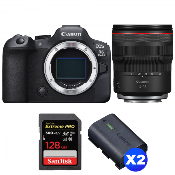 Canon EOS R6 Mark II + RF 14-35mm f/4 L IS USM + 1 SanDisk 128GB Extreme PRO UHS-II SDXC 300 MB/s + 2 Canon LP-E6NH-1