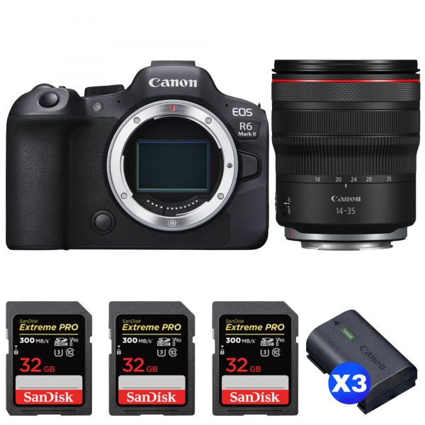Canon EOS R6 Mark II + RF 14-35mm f/4 L IS USM + 3 SanDisk 32GB Extreme PRO UHS-II SDXC 300 MB/s + 3 Canon LP-E6NH-1