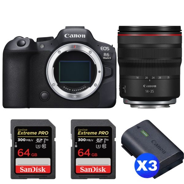 Canon EOS R6 Mark II + RF 14-35mm f/4 L IS USM + 2 SanDisk 64GB Extreme PRO UHS-II SDXC 300 MB/s + 3 Canon LP-E6NH-1