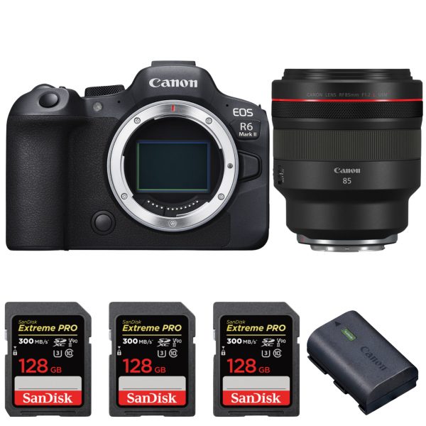 Canon EOS R6 Mark II + RF 85mm f/1.2 L USM + 3 SanDisk 128GB Extreme PRO UHS-II SDXC 300 MB/s + 1 Canon LP-E6NH-1