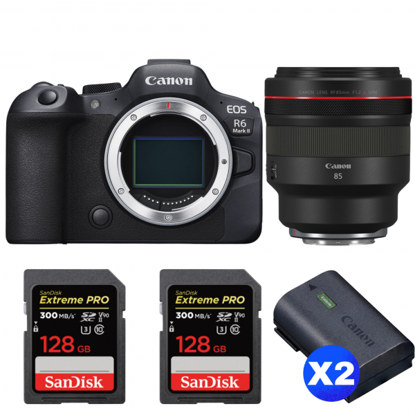 Canon EOS R6 Mark II + RF 85mm f/1.2 L USM + 2 SanDisk 128GB Extreme PRO UHS-II SDXC 300 MB/s + 2 Canon LP-E6NH-1