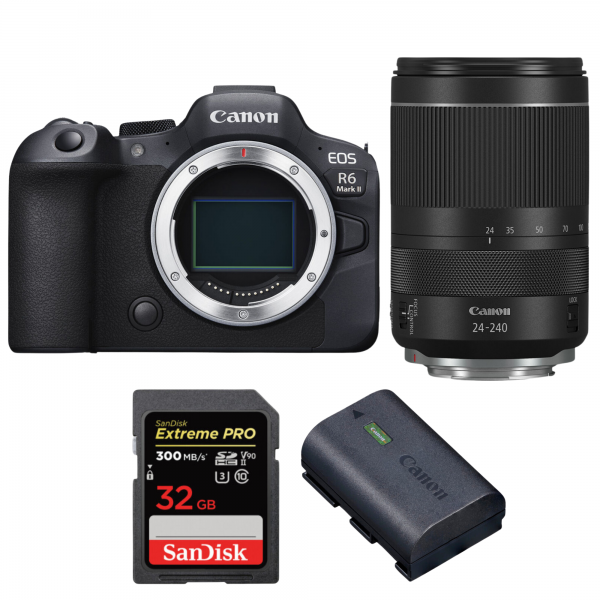 Canon EOS R6 Mark II + RF 24-240mm f/4-6.3 IS USM + 1 SanDisk 32GB Extreme PRO UHS-II SDXC 300 MB/s + 1 Canon LP-E6NH-1