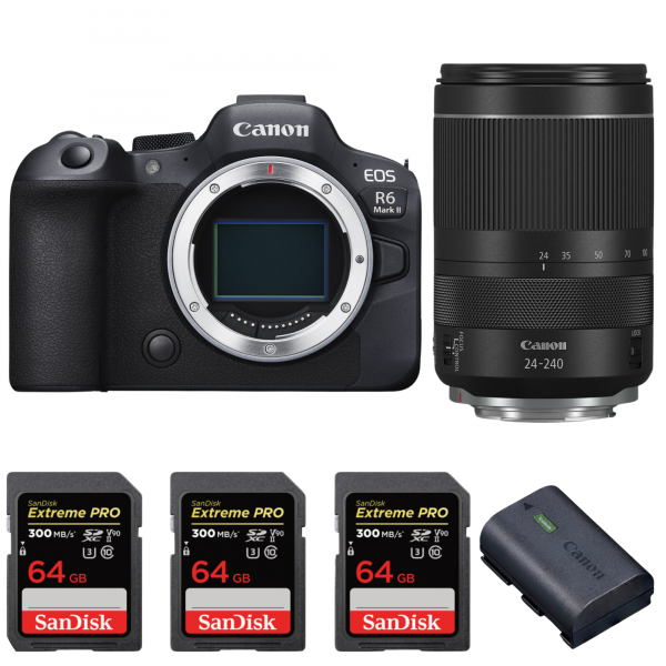 Canon EOS R6 Mark II + RF 24-240mm f/4-6.3 IS USM + 3 SanDisk 64GB Extreme PRO UHS-II SDXC 300 MB/s + 1 Canon LP-E6NH-1