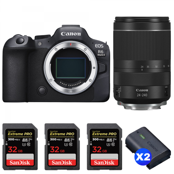 Canon EOS R6 Mark II + RF 24-240mm f/4-6.3 IS USM + 3 SanDisk 32GB Extreme PRO UHS-II SDXC 300 MB/s + 2 Canon LP-E6NH-1