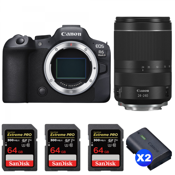 Canon EOS R6 Mark II + RF 24-240mm f/4-6.3 IS USM + 3 SanDisk 64GB Extreme PRO UHS-II SDXC 300 MB/s + 2 Canon LP-E6NH-1