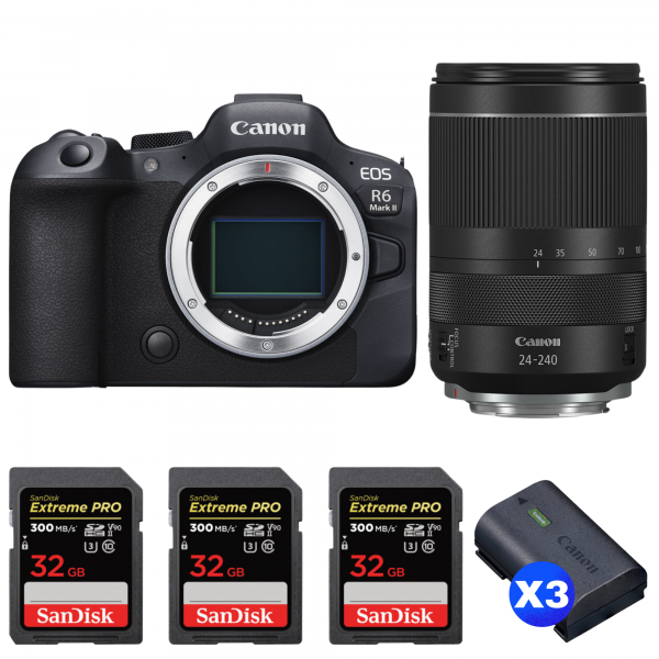 Canon EOS R6 Mark II + RF 24-240mm f/4-6.3 IS USM + 3 SanDisk 32GB Extreme PRO UHS-II SDXC 300 MB/s + 3 Canon LP-E6NH-1