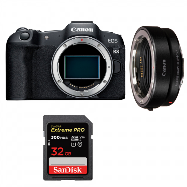 Canon EOS R8 + EF-EOS R + 1 SanDisk 32GB Extreme PRO UHS-II SDXC 300 MB/s-1