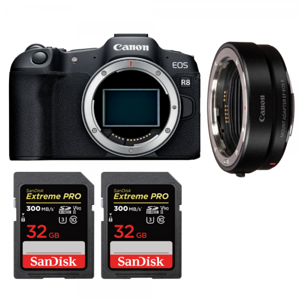 Canon EOS R8 Cuerpo + EF-EOS R + 2 SanDisk 32GB Extreme PRO UHS-II SDXC 300 MB/s-1