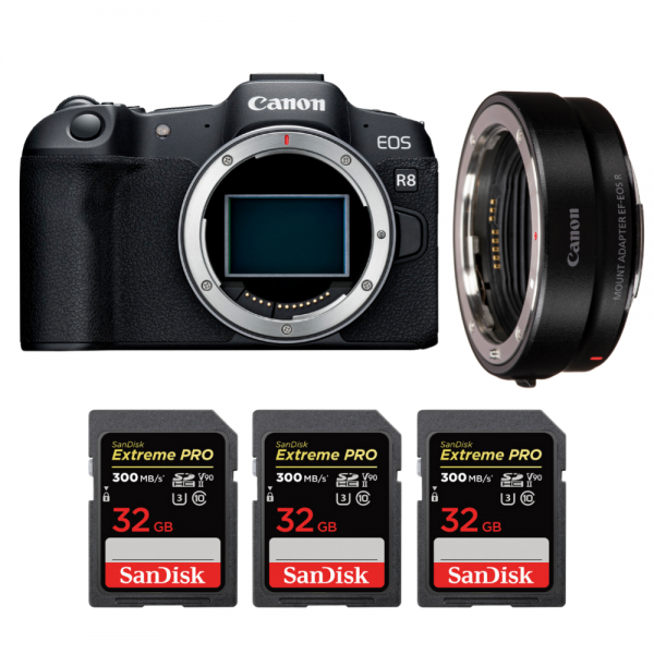 Canon EOS R8 Cuerpo + EF-EOS R + 3 SanDisk 32GB Extreme PRO UHS-II SDXC 300 MB/s-1