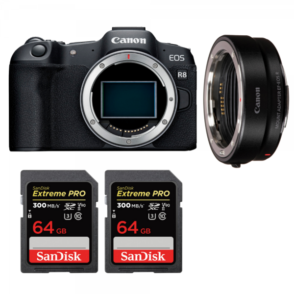 Canon EOS R8 + EF-EOS R + 2 SanDisk 64GB Extreme PRO UHS-II SDXC 300 MB/s-1