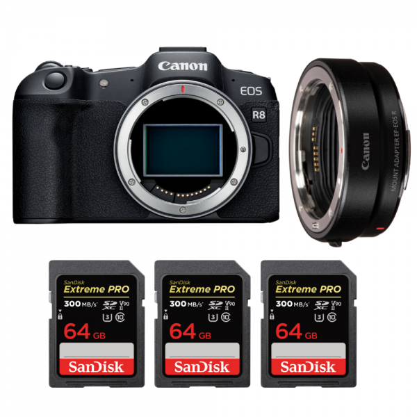 Canon EOS R8 Body + EF-EOS R + 3 SanDisk 64GB Extreme PRO UHS-II SDXC 300 MB/s-1