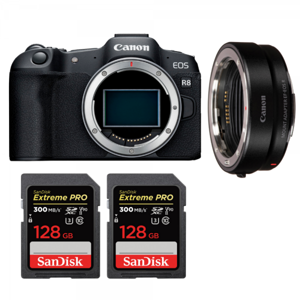Canon EOS R8 Body + EF-EOS R + 2 SanDisk 128GB Extreme PRO UHS-II SDXC 300 MB/s-1