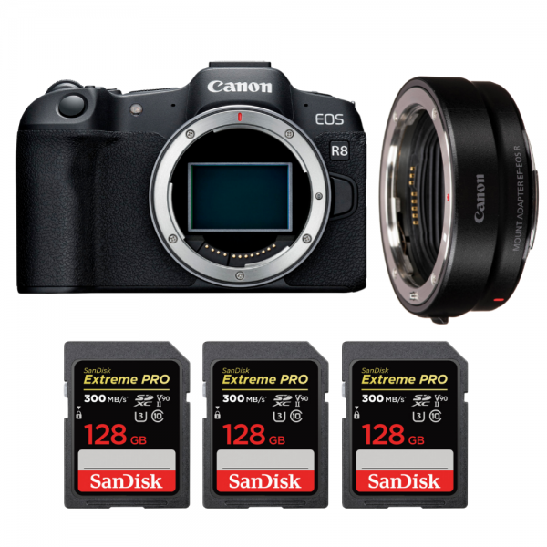Canon EOS R8 + EF-EOS R + 3 SanDisk 128GB Extreme PRO UHS-II SDXC 300 MB/s-1