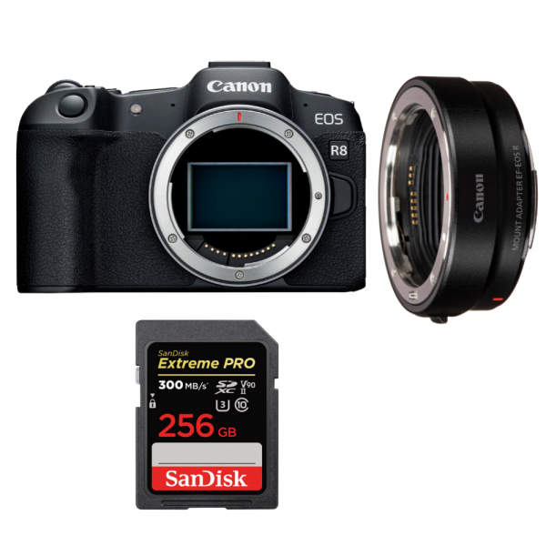 Canon EOS R8 Body + EF-EOS R + 1 SanDisk 256GB Extreme PRO UHS-II SDXC 300 MB/s-1