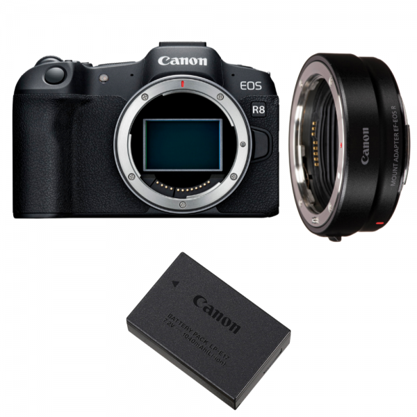 Canon EOS R8 + EF-EOS R + 1 Canon LP-E17-1
