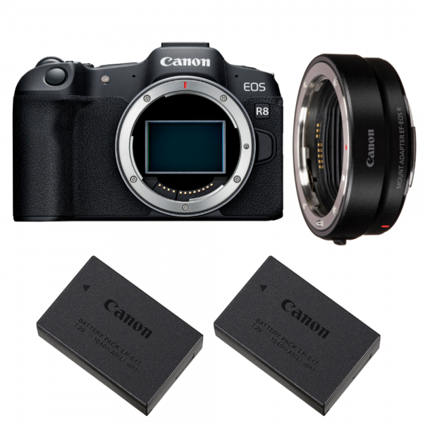 Canon EOS R8 + EF-EOS R + 2 Canon LP-E17-1