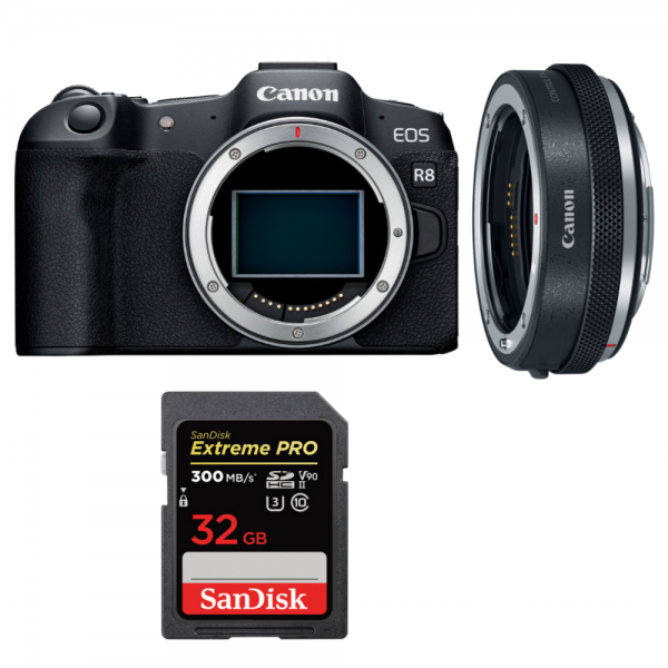 Canon EOS R8 Cuerpo + EF-EOS R Premium + 1 SanDisk 32GB Extreme PRO UHS-II SDXC 300 MB/s-1
