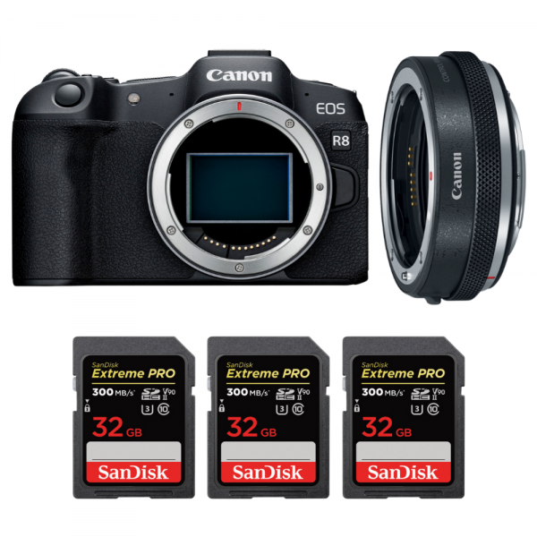 Canon EOS R8 + EF-EOS R Premium + 3 SanDisk 32GB Extreme PRO UHS-II SDXC 300 MB/s-1